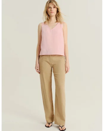 Pantaloni din amestec de in, Maro camel