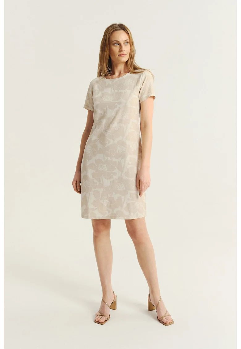 Rochie cambrata din amestec de in, Bej inchis/Bej deschis
