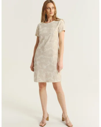Rochie cambrata din amestec de in, Bej inchis/Bej deschis