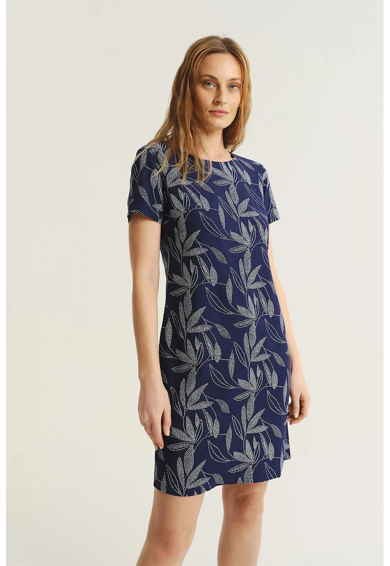 Rochie cambrata din amestec de in, Alb/Albastru ultramarin