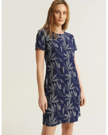 Rochie cambrata din amestec de in, Alb/Albastru ultramarin