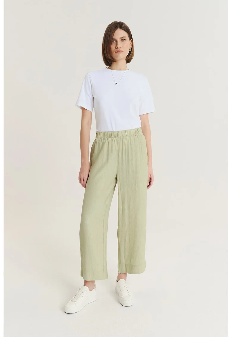 Pantaloni vaporosi cu croiala ampla, Verde masliniu deschis