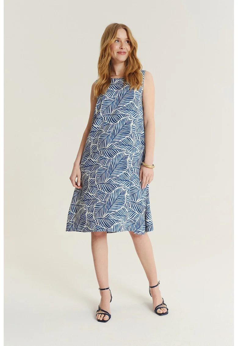 Rochie lejera cu model, Alb/Albastru inchis