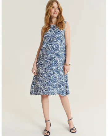 Rochie lejera cu model, Alb/Albastru inchis