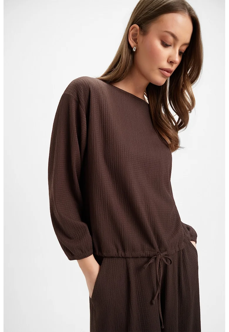 Bluza texturata cu maneci 3/4, Maro inchis