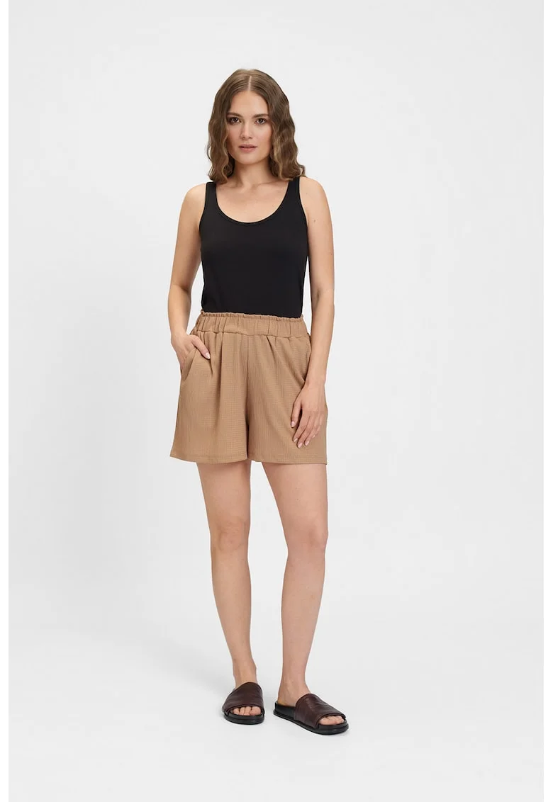 Pantaloni scurti cu talie inalta, Maro camel