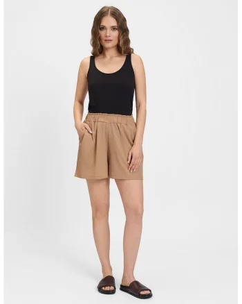 Pantaloni scurti cu talie inalta, Maro camel