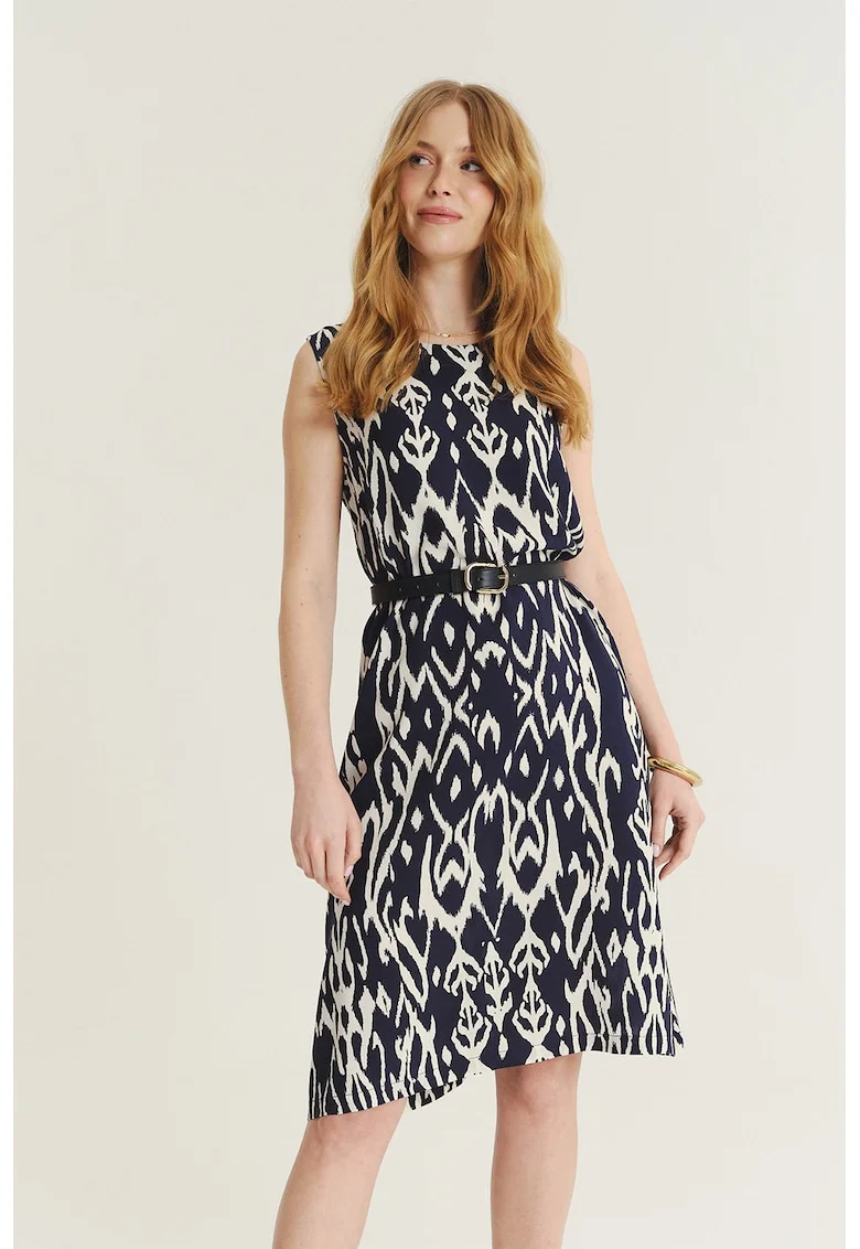 Rochie lejera cu model, Alb/Albastru ultramarin