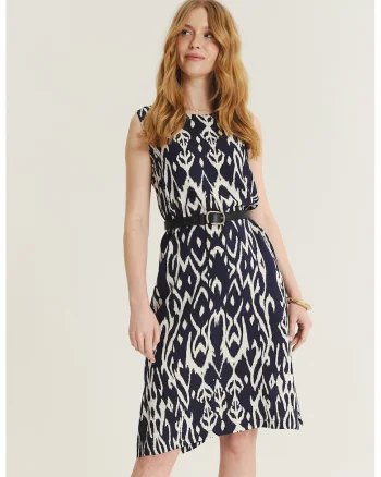 Rochie lejera cu model, Alb/Albastru ultramarin