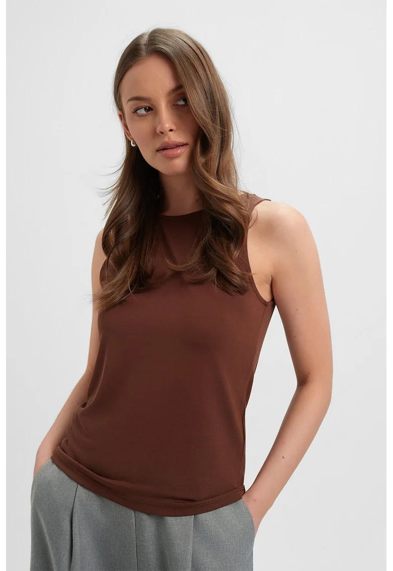 Top uni cu decolteu la baza gatului, Maro cognac