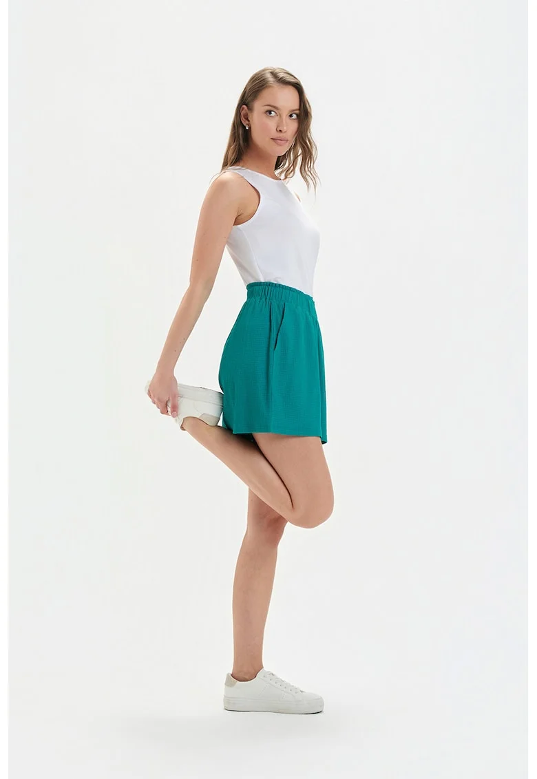 Pantaloni scurti cu talie inalta, Verde smarald