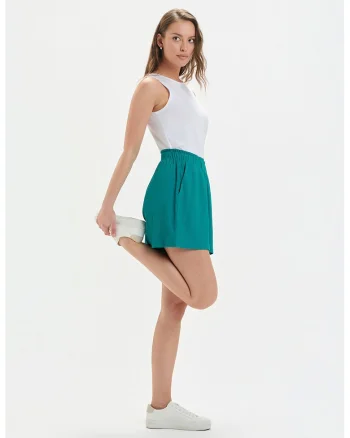 Pantaloni scurti cu talie inalta, Verde smarald