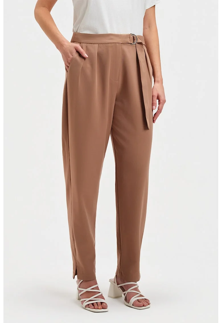 Pantaloni chino conici cu snur, Maro Siena