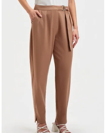Pantaloni chino conici cu snur, Maro Siena