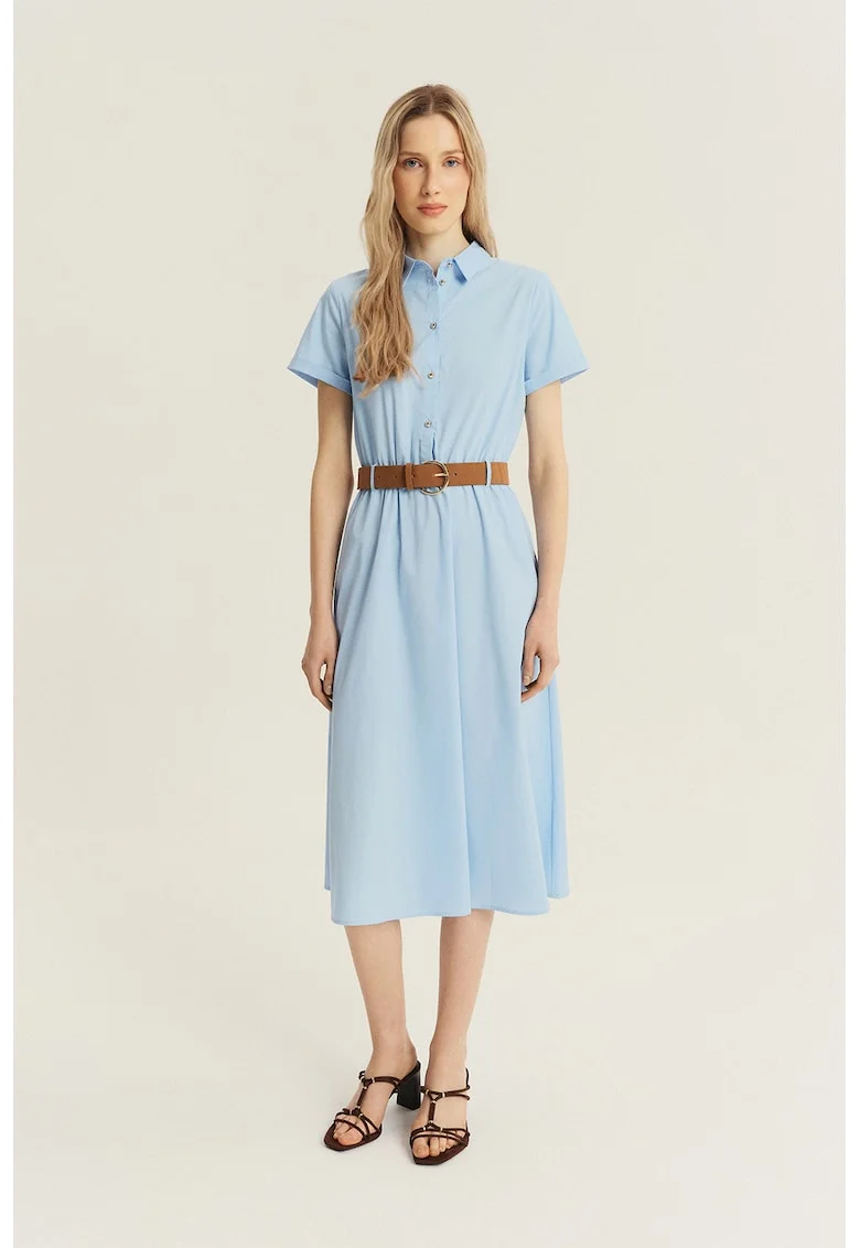 Rochie midi cu o curea, Albastru pastel