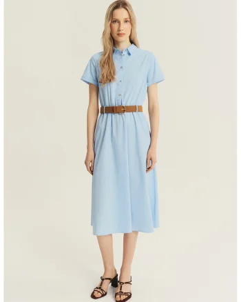 Rochie midi cu o curea, Albastru pastel