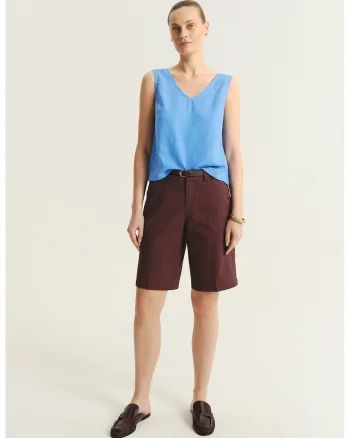 Pantaloni scurti chino cu talie medie, Maro cognac