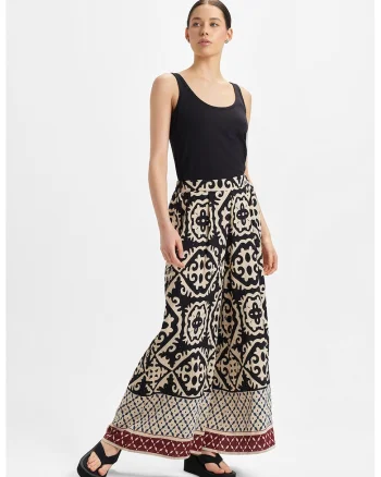 Pantaloni palazzo cu model, Negru/Bej sampanie