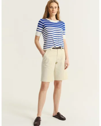 Pantaloni scurti chino cu talie medie, Crem