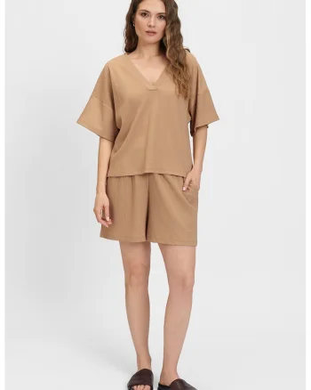 Bluza lejera cu decolteu in V, Maro deschis