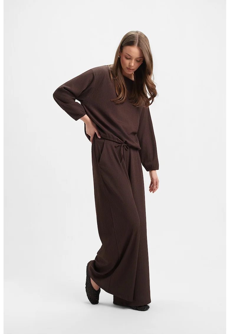 Pantaloni ampli cu talie inalta, Maro inchis