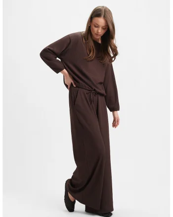 Pantaloni ampli cu talie inalta, Maro inchis