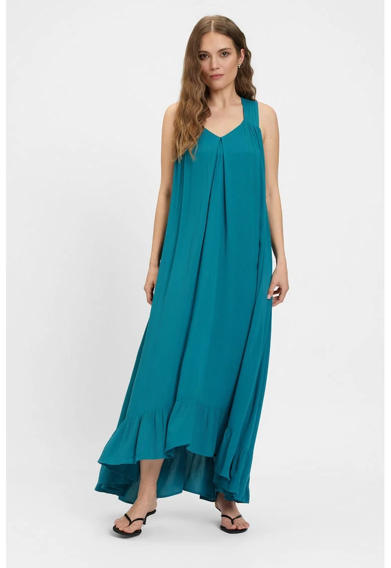 Rochie texturata asimetrica, Albastru petrol