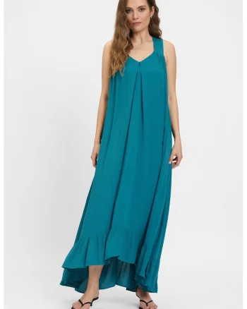 Rochie texturata asimetrica, Albastru petrol