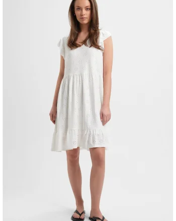 Rochie cu maneci scurte si broderie Sangallo, Alb