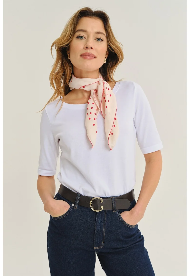 Bluza uni cu maneci medii si decolteu barcuta, Alb