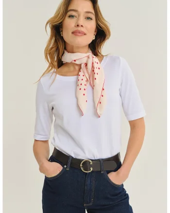 Bluza uni cu maneci medii si decolteu barcuta, Alb