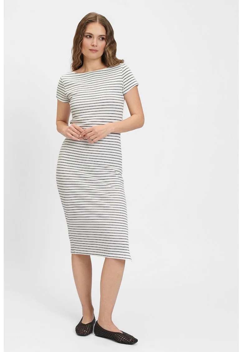 Rochie cu dungi si maneci scurte, Alb/Negru