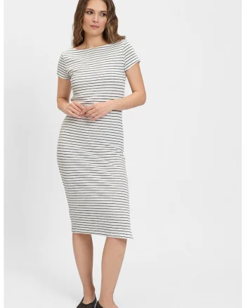 Rochie cu dungi si maneci scurte, Alb/Negru