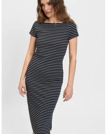 Rochie cu dungi si maneci scurte, Negru/Alb murdar