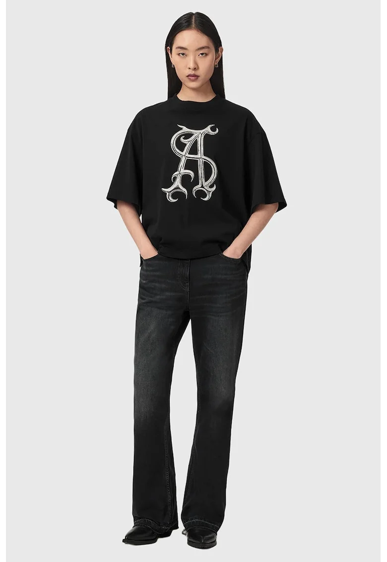 Tricou supradimensionat cu imprimeu Reflex Amelie, Negru/Argintiu