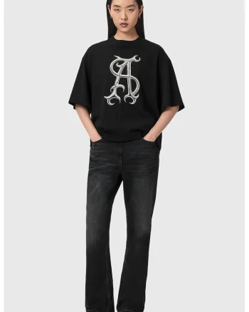 Tricou supradimensionat cu imprimeu Reflex Amelie, Negru/Argintiu