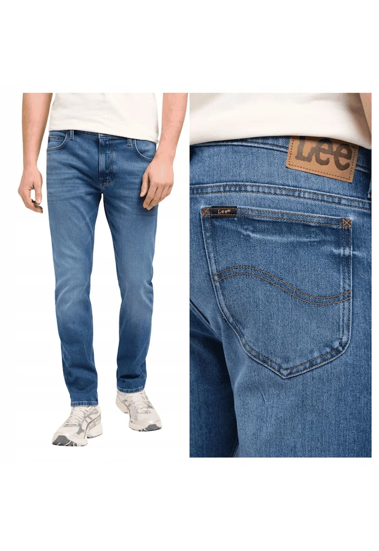 Blugi mulati pentru barbati,  Albastru, Model Rider, Croiala stransa Slim fit cu picioare modern ingustate, Talie medie standard, Inchidere cu fermoar metalic rezistent, Albastru