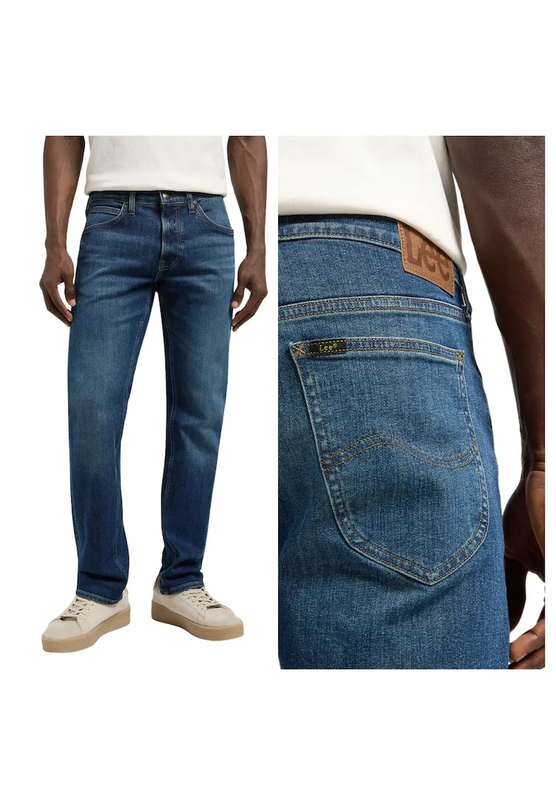 Blugi Barbati,  Albastru, Daren Zip Fly, Croiala Straight Fit, Talie Joasa, Inchidere Fermoar, Cu Elastan, Albastru