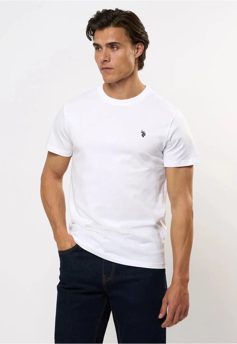 Tricou cu decolteu la baza gatului si broderie discreta cu logo, Alb
