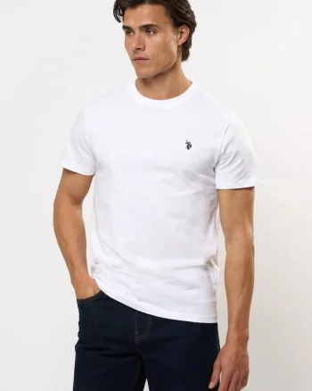 Tricou cu decolteu la baza gatului si broderie discreta cu logo, Alb