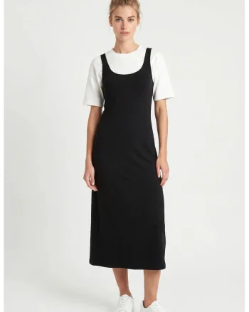 Rochie Midi, Happiness Istanbul, fara maneci, neagra, jerseu cu elastan