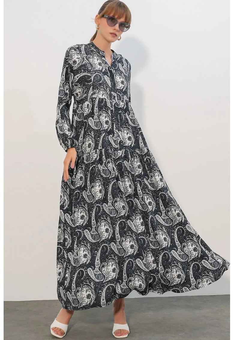 Rochie Maxi Dama,  Etnic, Maneci lungi, Multicolor, Viscoza