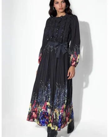 Rochie Maxi,  Floral, Multicolor, Poplin, Maneci lungi