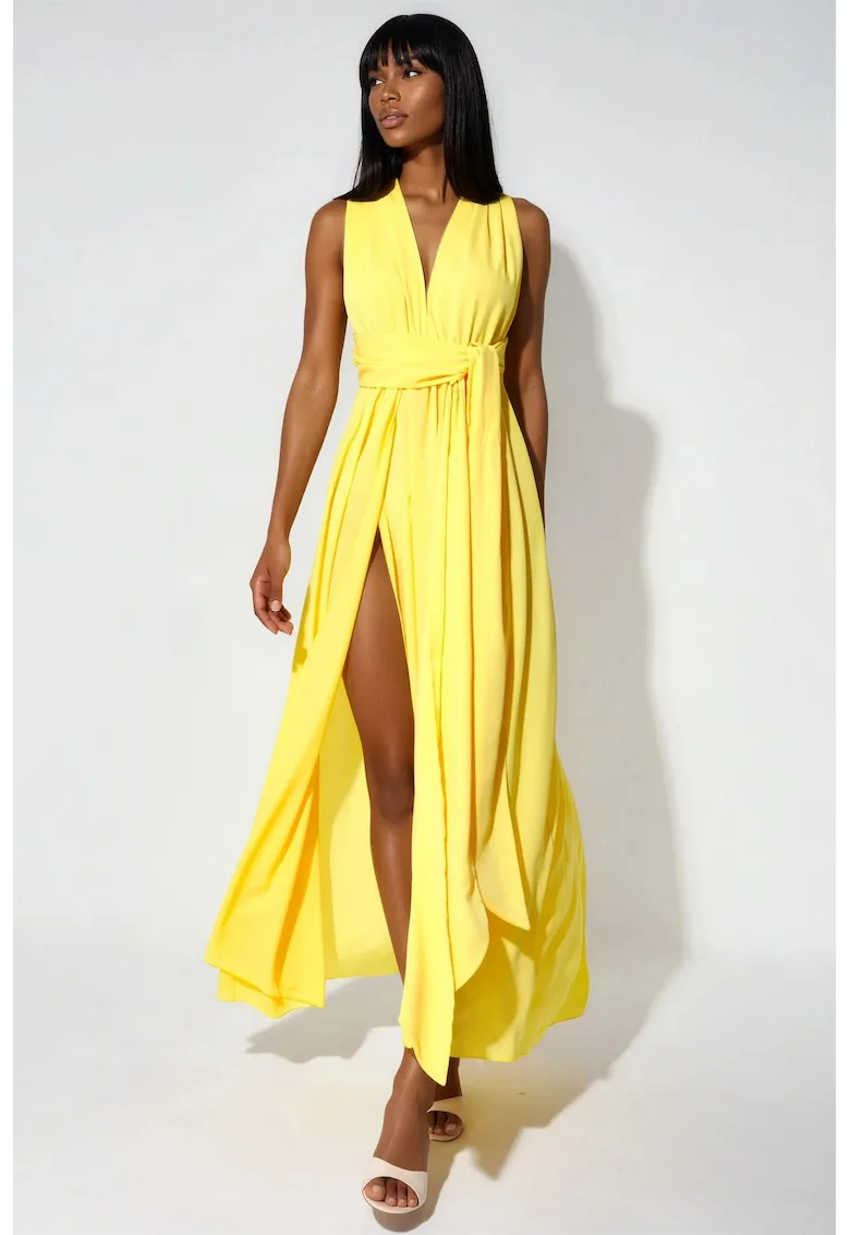 Rochie Maxi,  mulata, galben lamaie, poliester cu lycra