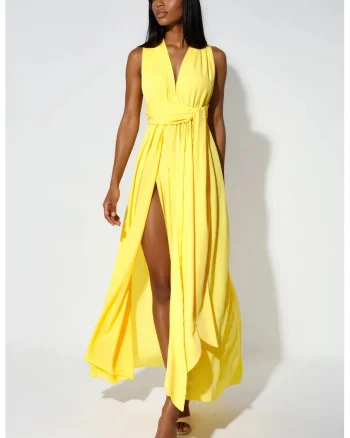 Rochie Maxi,  mulata, galben lamaie, poliester cu lycra