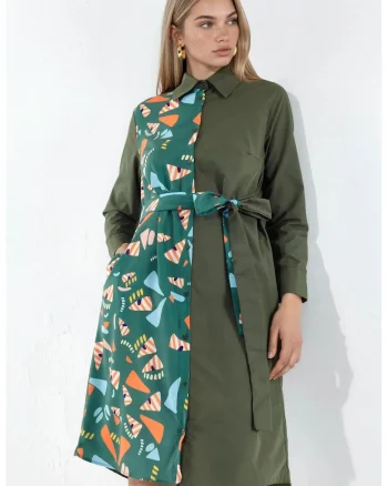 Rochie tip camasa mini,  multicolor, detaliu snur, poplin tesut