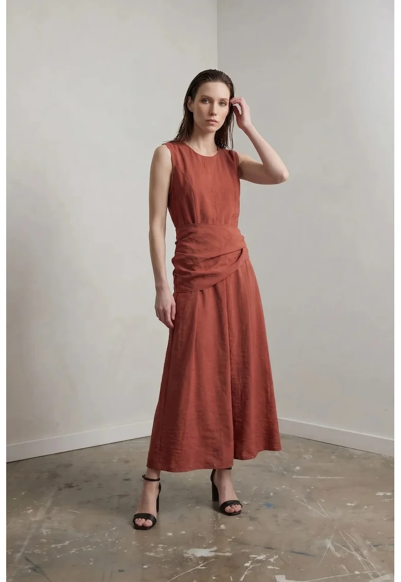 Rochie Midi Femei  A-line, rosu, 100% lyocell