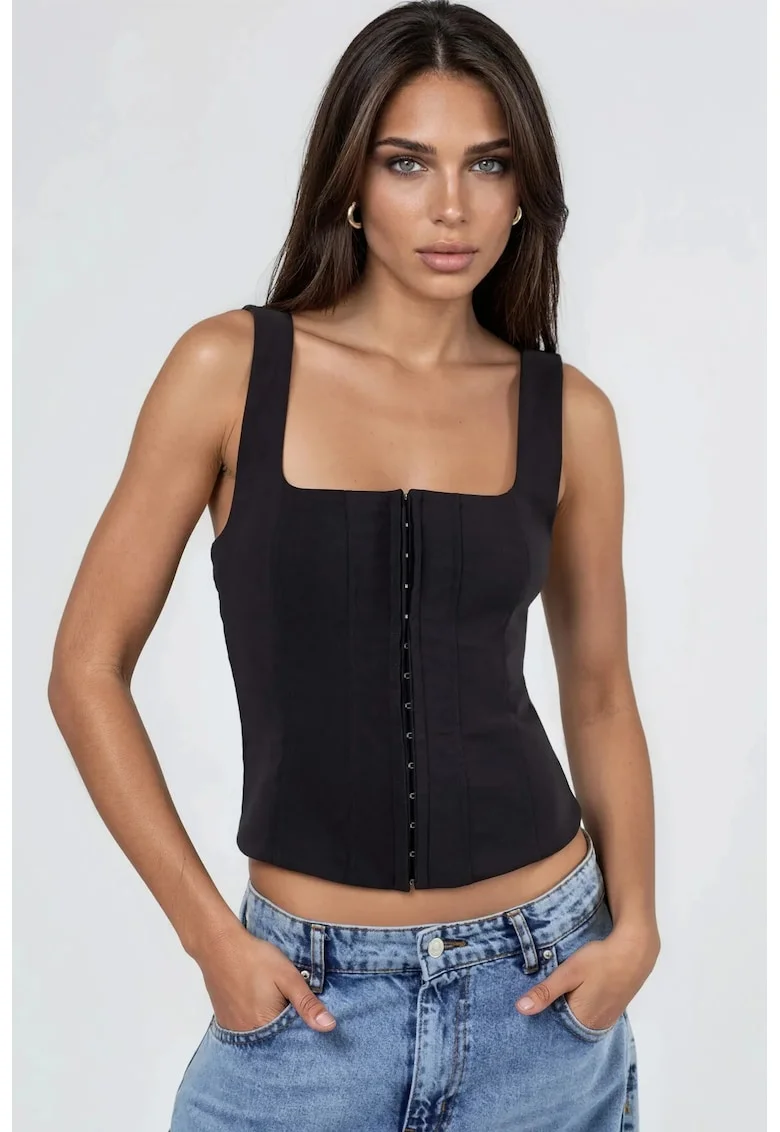 Top scurt,  elegant, negru, bumbac