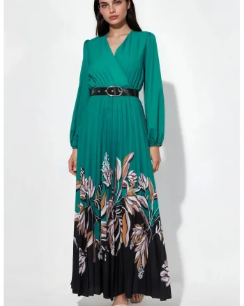 Rochie midi,  floral, multicolor, poliester si lycra, cu cordon