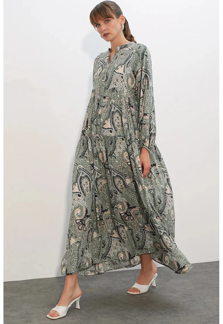 Rochie Maxi,  Stil Etnic, Maneci lungi, Multicolor, Viscoza